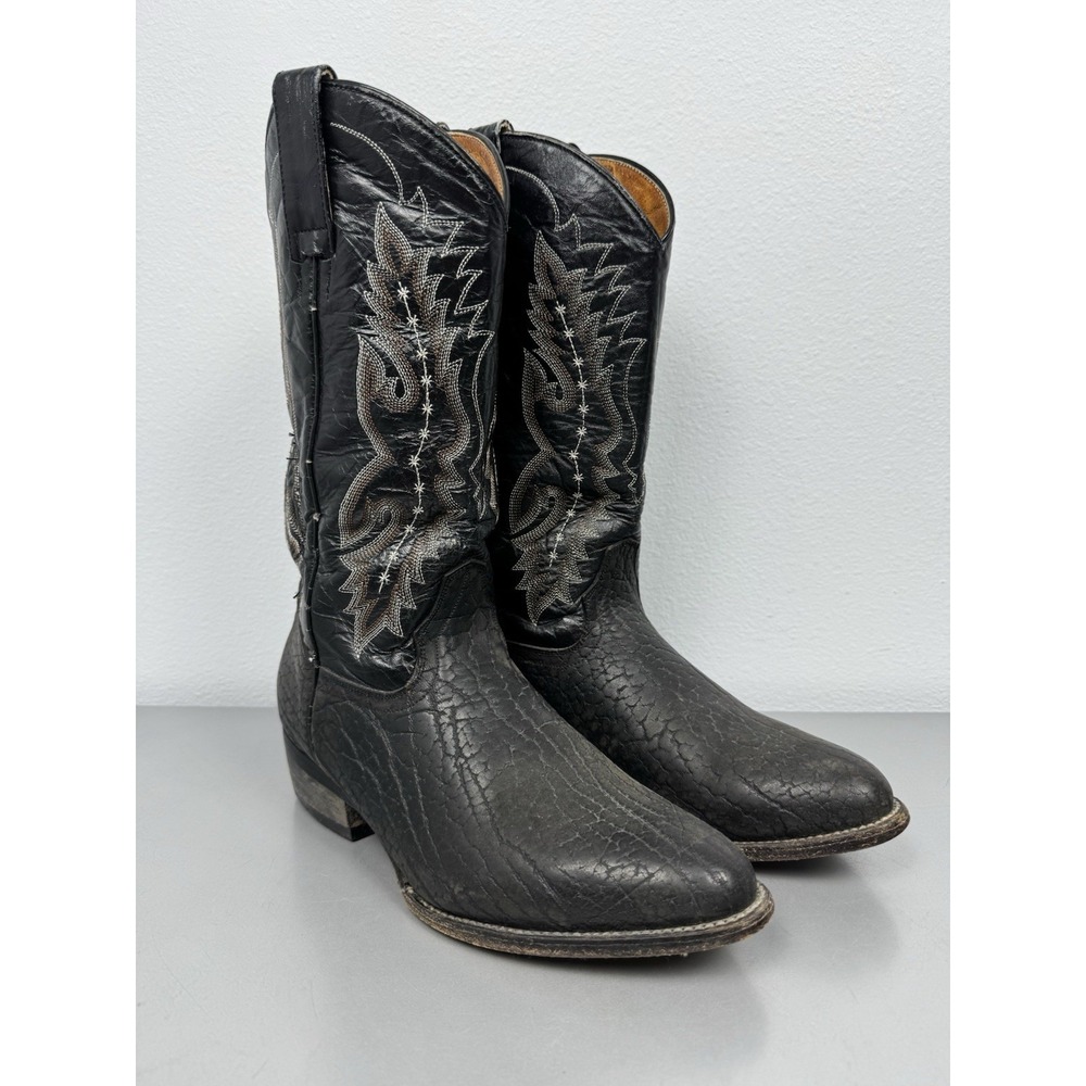 Vintage Botas Je-ver Cowboy Boots Mens‎ 8.5 Elephant Print Cowhide Western Black